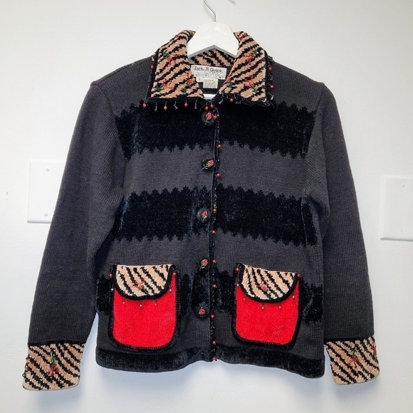 Jack B.Quick Vintage Chenille Beaded Animal Print Christma Sweater Sized S - Picture 4 of 13